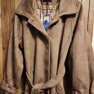 Chouyatou Women's Polyester/Wool Full Length Brown Coat - New With Tags